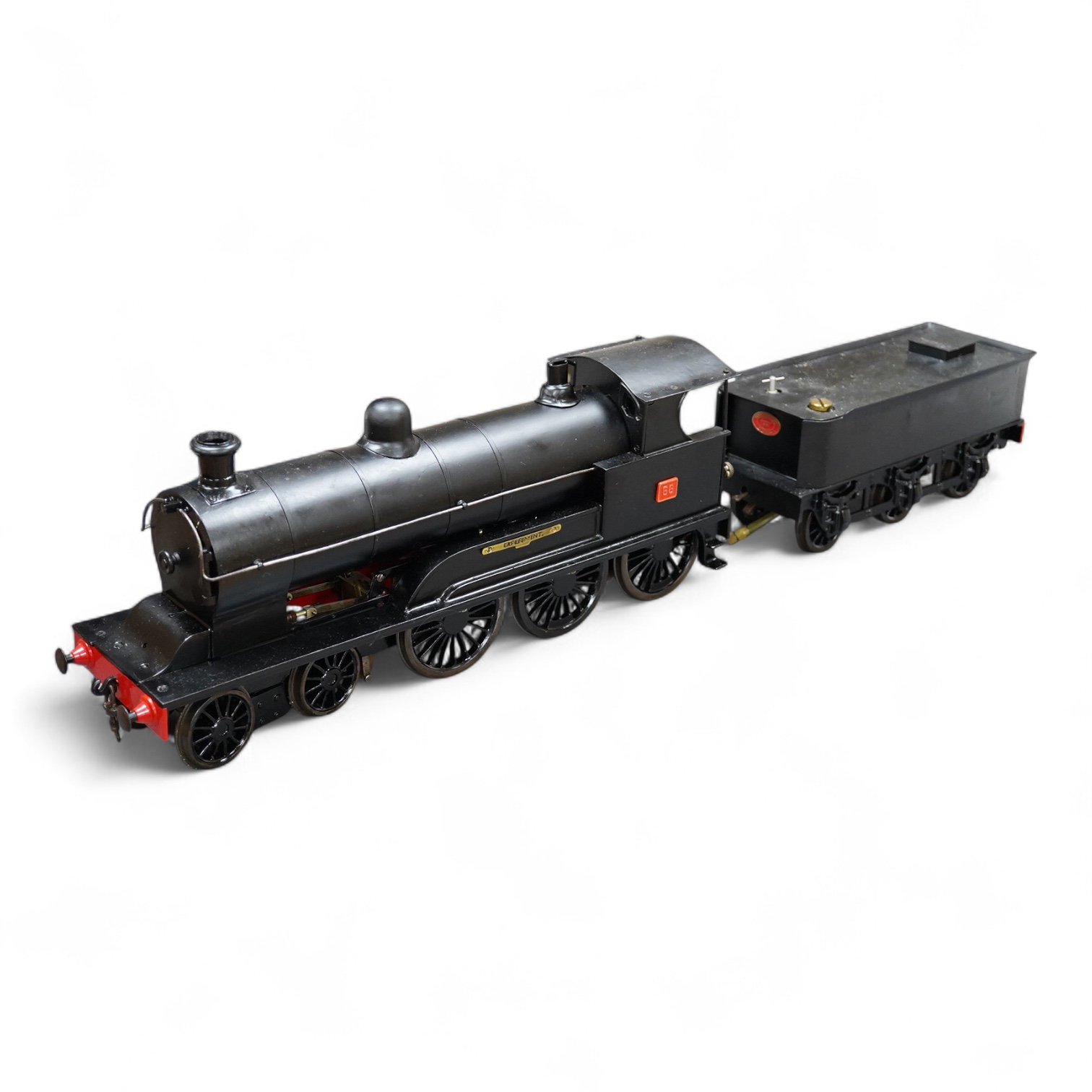 A Gauge 3 model railway live steam Bassett-Lowke 4-6-0 tender locomotive, ‘Experiment’ 66, fitted with a John Shawe manufactured ‘C’ type boiler and related paperwork, meths fired with two inside cylinders, the cab fitte